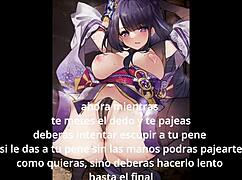 Asian Japanese femdom gives jerk off instructions in hentai anime