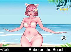 What is the babe doing on the beach?