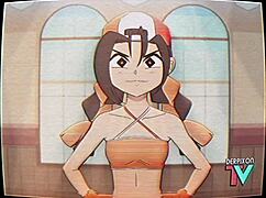 Anime workout hentai with eri-chan flexing and sweating in cartoon style