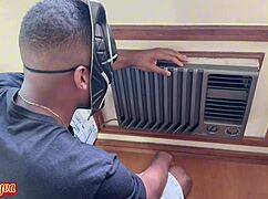 called to fix the ac, but he ended up drilling my pussy, huh?