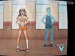 Anime workout hentai with eri-chan flexing and sweating in cartoon style