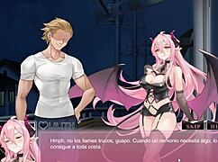 In this hentai game, he fucks his wife right in front of him, then they go to the onsen for more