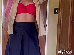 i get ready in my college uniform before fucking in school