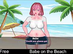 What is the babe doing on the beach?