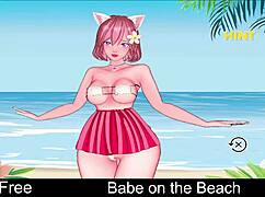What is the babe doing on the beach?