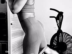 Creepy masks add intrigue to this intense workout session.