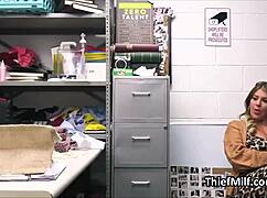 Caught Office Cougar Gags on Guard's Hard Cock