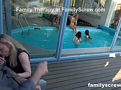 Fucked up family hosts wild pool party with raw action