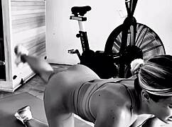 Creepy masks add intrigue to this intense workout session.