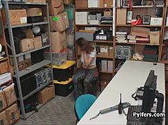 A cute teen rides a cock in the office, spied on secretly.