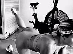 Creepy masks add intrigue to this intense workout session.