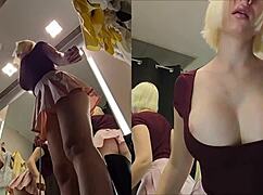 Hidden Camera Catches Pussy and Big Tits in Fitting Room Upskirt View 😍