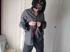 Chantalchannel looks sexy in stockings and glasses, even in men's clothes