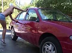 Blonde Car Wash Blowjob Surprise!