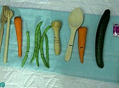 hey, watch these lesbian milfs penetrate peeholes with veggies