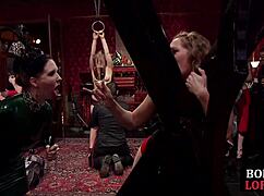 Femdom spanks sub before anal in classy trio! 😈