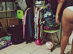 Curvy mexican bbw cleans the room