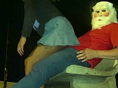 Exotic Latina Santa Eating Young Girl's Ass Outdoors in Square