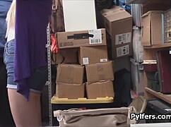 Sec guard caught banging perky blonde teen in backroom