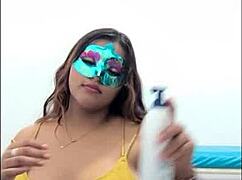 brunette student gropes big tits before exam