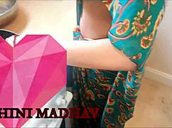 Unsatisfied girl cheats with neighbor, getting fucked hard on kitchen platform.