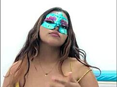 brunette student gropes big tits before exam