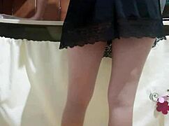 Employee at work flashes her hot tattooed ass in lingerie, driving me crazy horny.