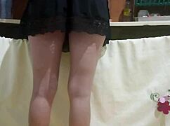 Employee at work flashes her hot tattooed ass in lingerie, driving me crazy horny.