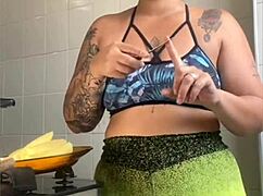 Wife Pretends To Cook But Flashes Swollen Pussy
