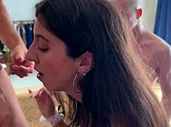 Slutty maid, take it! Two cocks in pussy, one in mouth from boss!