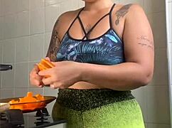 Wife Pretends To Cook But Flashes Swollen Pussy