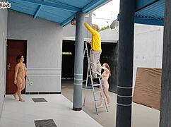 Bosses greet the visitor naked in a sexy encounter.