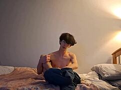 Skinny girl tries pillow humping for the first time, reaching orgasm through solo masturbation.