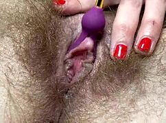 New Toy Testing with Big Clit Orgasm in Closeup Hairy Solo Play