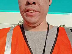 asian solo walking outdoor during work?
