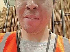 asian solo walking outdoor during work?