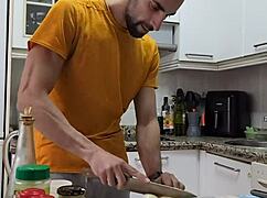 Watch me cook, strip, jerk off, and cum on food!
