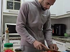 Watch me cook, strip, jerk off, and cum on food!