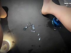 Asian Ladyboy in Pantyhose Plays Solo Anal Till Explosive Cumshot