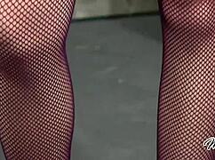 blonde belle gets tied up for a vibrator session on the stairs