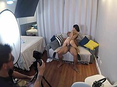 Recording the guys fucking the latina with monster cocks on the sofa in the living room