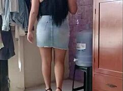 Sol, a sexy virgin Latina, loves wearing miniskirts and high heels often.