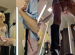 Hidden camera catches juicy pussy upskirt in dressing room view