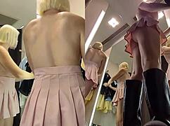 Hidden camera catches juicy pussy upskirt in dressing room view