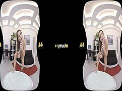 Virtualpee - dildo loving brunette splashes herself with piss