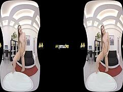 Virtualpee - dildo loving brunette splashes herself with piss