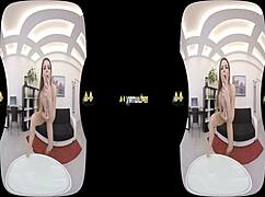 Virtualpee - dildo loving brunette splashes herself with piss