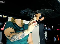 naughty nurse uses milking table and toys on patient