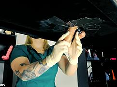 naughty nurse uses milking table and toys on patient