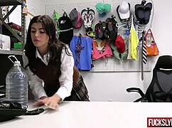 Innocent Shy Teen Skoolgirl Deepthroats And Fucks Security Guard In Back Office At Work